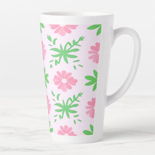 Rosa Blume und grüne Blätter - nahtloses Muster Milchtasse (Rechts)