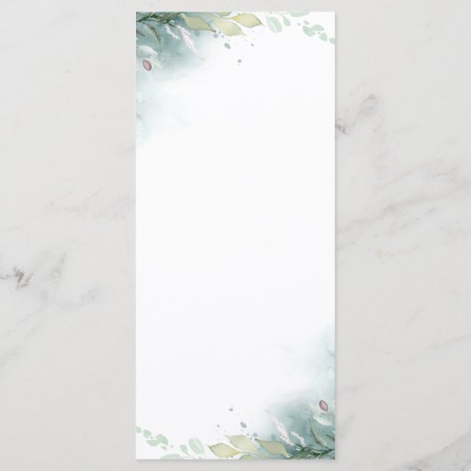 Rosa Blume und grüne Hochzeitsmenüs Programm (Rückseite)