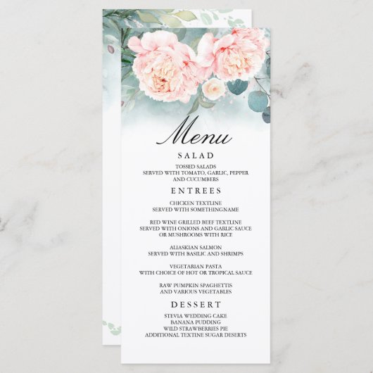 Rosa Blume und grüne Hochzeitsmenüs Programm (Vorne/Hinten)