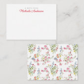 Rosa Blume und Grüne Individuelle Name Mitteilungskarte (Vorne/Hinten)