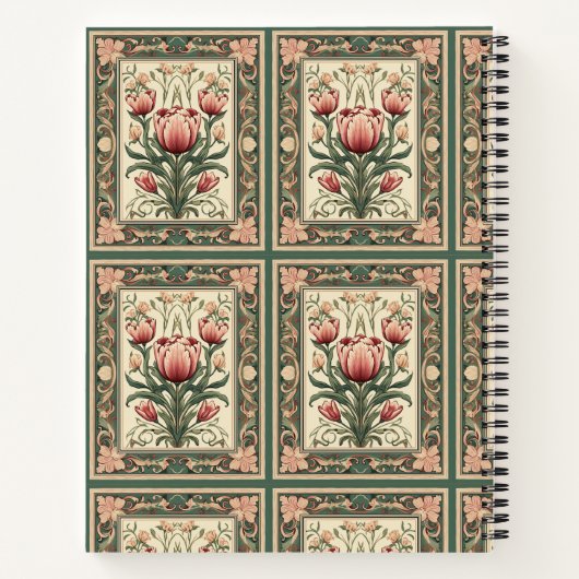 Rosa Blume und grüne Ornamente Notizblock (Rückseite)