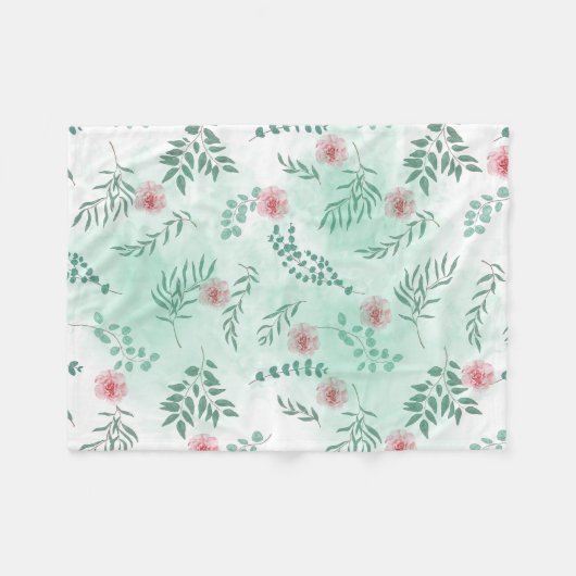 Rosa Blume und grüne Zweige, botanisch Fleecedecke (Vorderseite (Horizontal))