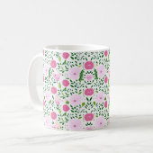 Rosa Blume und grünes Weinmuster Kaffeetasse (Vorderseite Links)