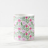 Rosa Blume und grünes Weinmuster Kaffeetasse (Mittel)