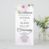 Rosa Blume und Grünes Weißes Hochzeitsprogramm (Stehend Vorderseite)