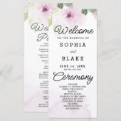 Rosa Blume und Grünes Weißes Hochzeitsprogramm (Vorne/Hinten)