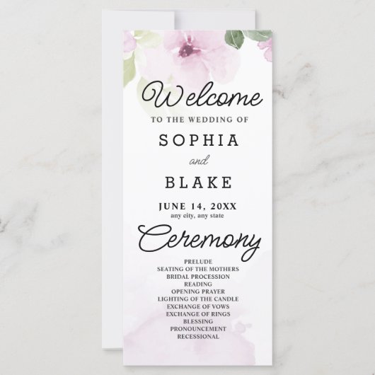Rosa Blume und Grünes Weißes Hochzeitsprogramm (Vorderseite)