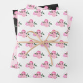 Rosa Blume und Grünmuster Geschenkpapier Set (Beispiel)