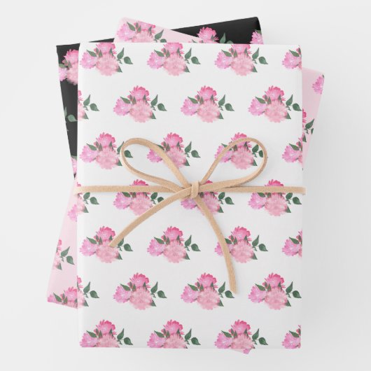 Rosa Blume und Grünmuster Geschenkpapier Set (Beispiel)