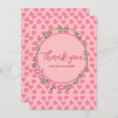 Rosa Blume und Herz Brautparty Vielen Dank Dankeskarte (Vorne/Hinten)