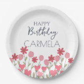 Rosa Blume und Herz Geburtstagsparty Pappteller (Vorderseite)