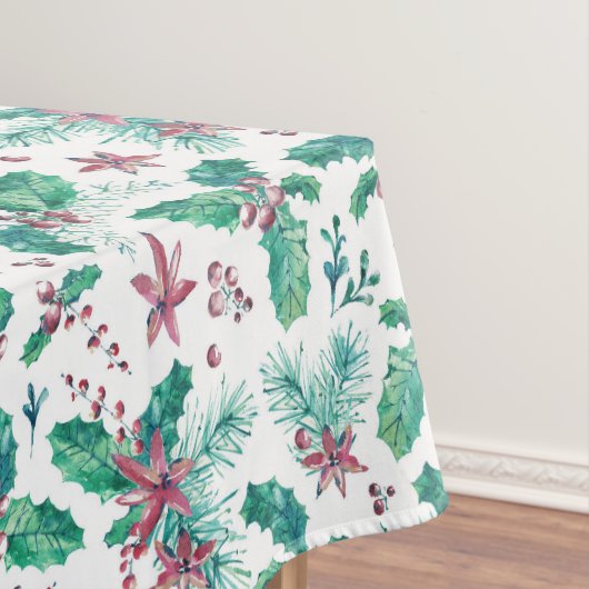 Rosa Blume und Holly Berries Tischdecke (Beispiel)