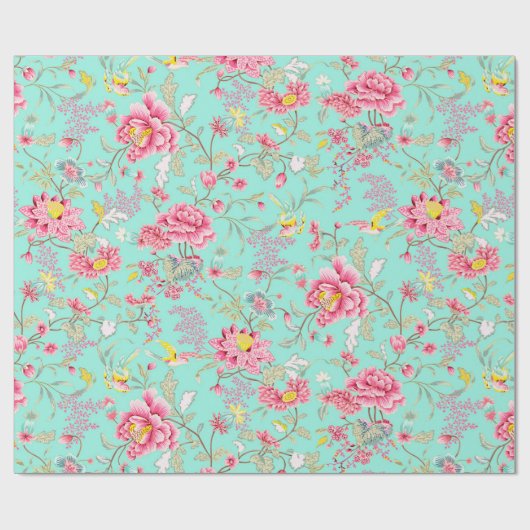 Rosa Blume und Hummingvogel Geschenkpapier (Flach)