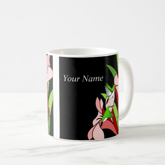 Rosa Blume und Hummingvogel Kaffeetasse (VorderseiteRechts)
