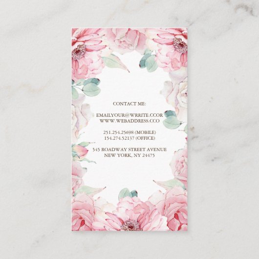 Rosa Blume und Kerzenleuchte Visitenkarte (Rückseite)