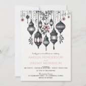 Rosa Blume und Lanterns Details Hochzeit Einladung (Vorderseite)