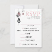 Rosa Blume und Laternen - die Auswahl RSVP Karte (Vorderseite)