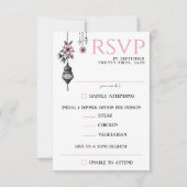 Rosa Blume und Laternen - die Auswahl RSVP Karte (Vorderseite)