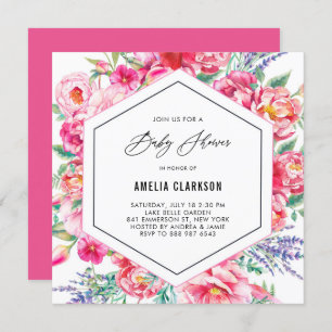 Rosa Blume und Lavendel-Babydusche Einladung