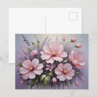 Rosa Blume und Lavendel Postkarte