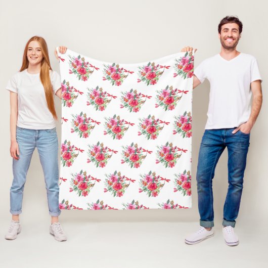Rosa Blume und Libellen Fleecedecke (Beispiel)