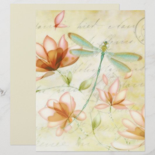 Rosa Blume und Libellen-Origami (Vorne/Hinten)