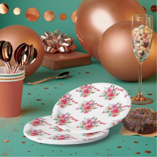 Rosa Blume und Libellen Pappteller (Multi)