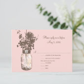 Rosa Blume und Mason Jar Wedding RSVP (Stehend Vorderseite)