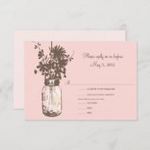 Rosa Blume und Mason Jar Wedding RSVP (Vorne/Hinten)