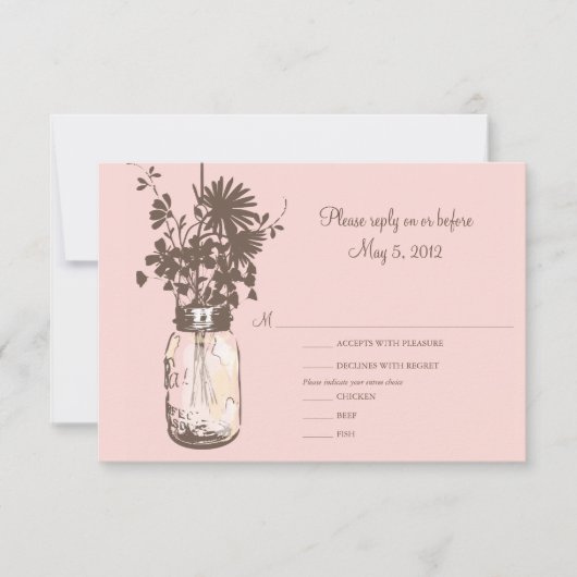 Rosa Blume und Mason Jar Wedding RSVP Karte (Vorderseite)