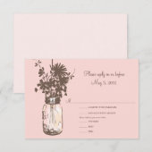 Rosa Blume und Mason Jar Wedding RSVP Karte (Vorne/Hinten)