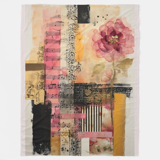 Rosa Blume und Musiknoten Fleecedecke (Vorderseite)