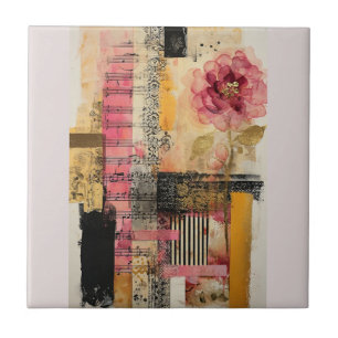Rosa Blume und Musiknoten Fliese