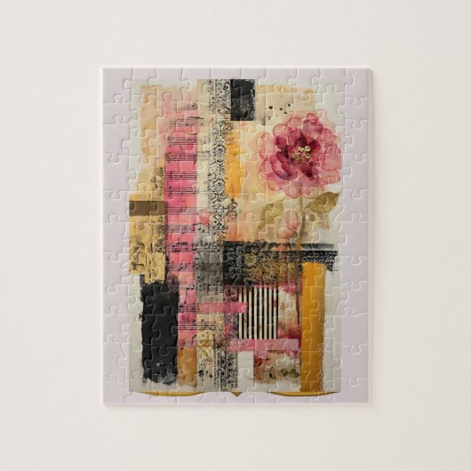 Rosa Blume und Musiknoten Puzzle (Vertikal)