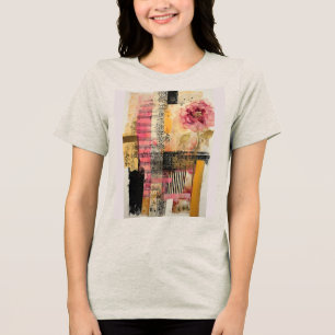 Rosa Blume und Musiknoten Tri-Blend Shirt