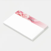 Rosa Blume und Name des schwarzen Skripts Post-it Klebezettel (angewinkelt)