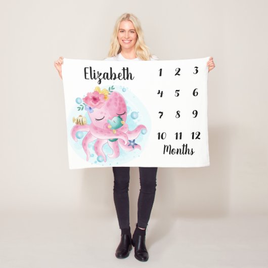 Rosa Blume und Octopus Baby Milestone Fleecedecke (Beispiel)