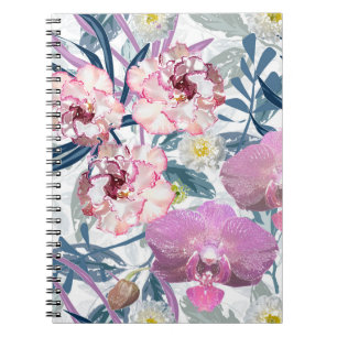 Rosa Blume und Orchideen. Notizblock