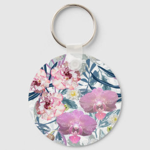 Rosa Blume und Orchideen. Schlüsselanhänger