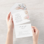 Rosa Blume und Pampas-Gras-Hochzeit All In One Einladung (Abreißen)