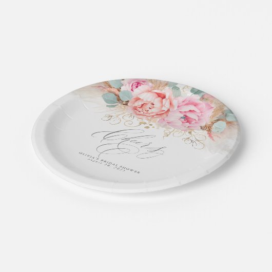 Rosa Blume und Pampas Grass Cheers Pappteller (Schrägansicht)