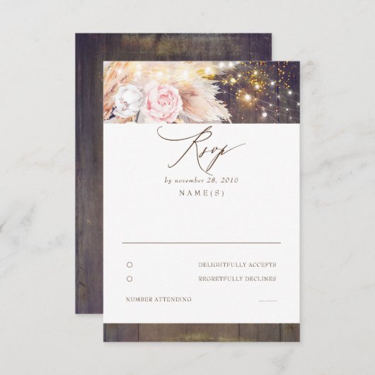 Rosa Blume und Pampas Grass Wedding RSVP (Vorne/Hinten)