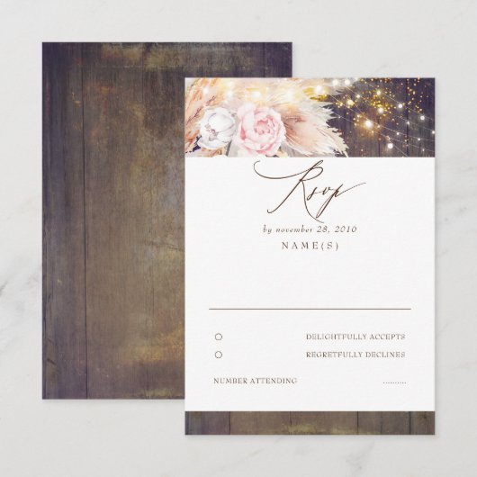 Rosa Blume und Pampas Grass Wedding RSVP Karte (Vorne/Hinten)