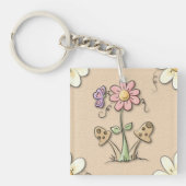 Rosa Blume und Pilze Schlüsselanhänger (Vorderseite)