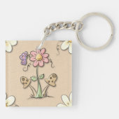 Rosa Blume und Pilze Schlüsselanhänger (Rückseite)