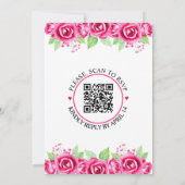 Rosa Blume und QR-Code Blumenhochzeit Einladung (Rückseite)