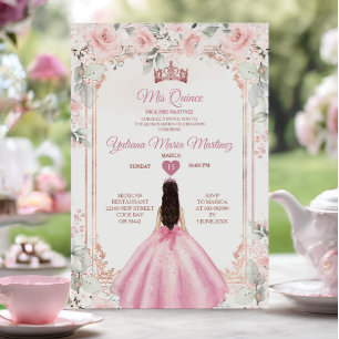 Rosa Blume und Rose Gold Crown Mis Quince Einladung