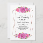 Rosa Blume und Rose Goldene geometrische Geburtsta Einladung (Vorderseite)