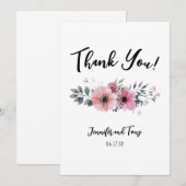 Rosa Blume und Rose Hochzeit Vielen Dank Dankeskarte (Vorne/Hinten)