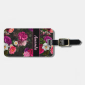 Rosa Blume und Rose, schwarz Gepäckanhänger (Vorderseite horizontal)